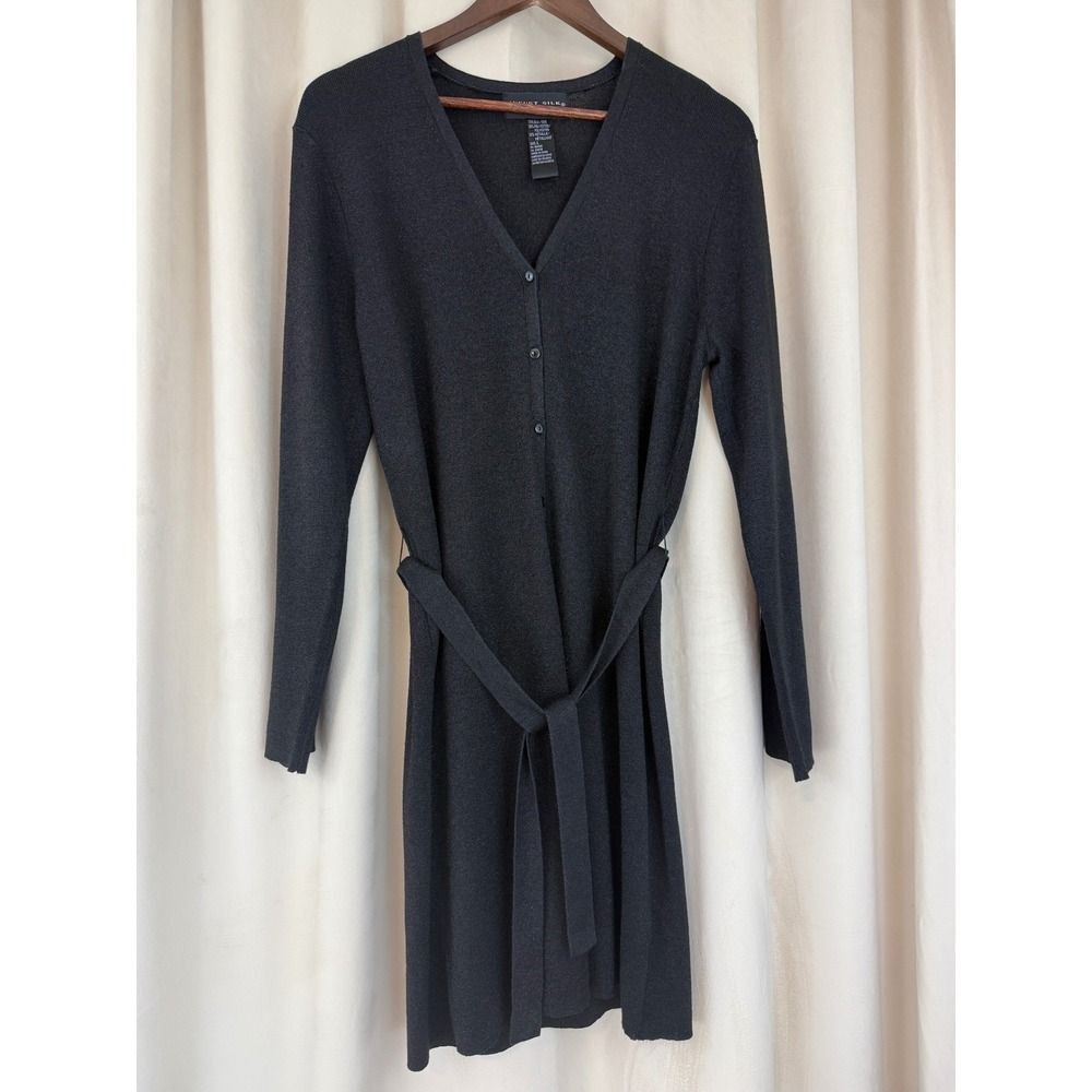 August Silk Black Sparkle 2-Piece Wrap Sweater Dress Set – Size Large